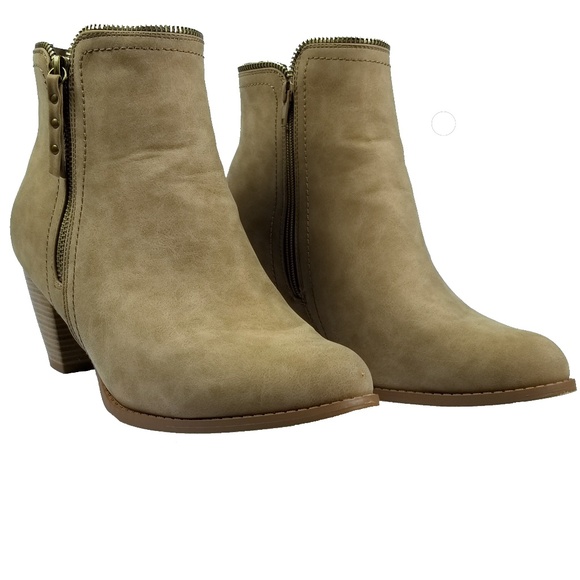 JustFab Shoes - Justfab Rayleene Side-Zip Ankle Bootie Taupe Sz 11